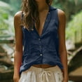 thumbnail image 2 of Feancey Button Down Shirts for Women Linen Sleeveless Tank Tops Summer 2025 Gauze Tops Business Casual V Neck Dressy Blouses Navy XL, 2 of 7