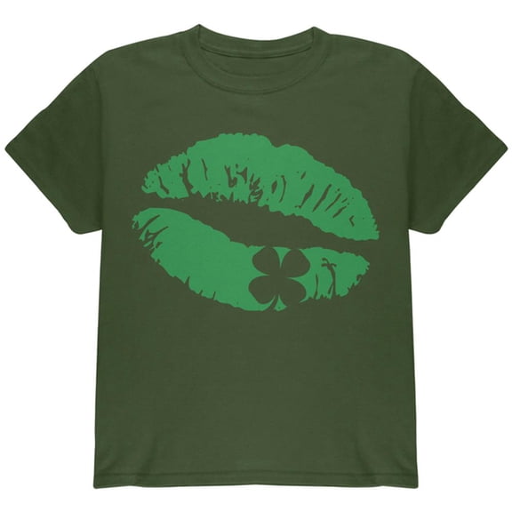 St Patrick's Day Kiss the Blarney Youth T Shirt Military Green YLG