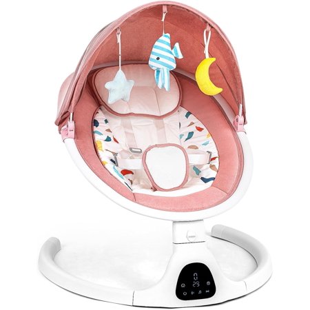Baby Swing Bluetooth Baby Swing for Infants with Remote Control, Portable Infant Swing Baby Swing for Baby Boy Girl, 5 Speeds, 5-Point Harness(Grey)