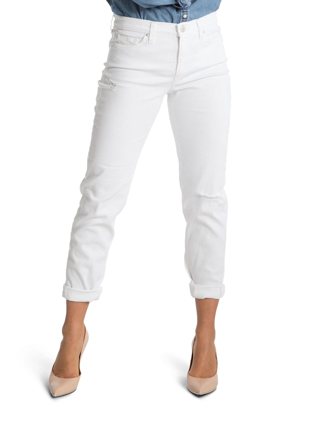 Distressed Casual Cuffed Jeans - White 