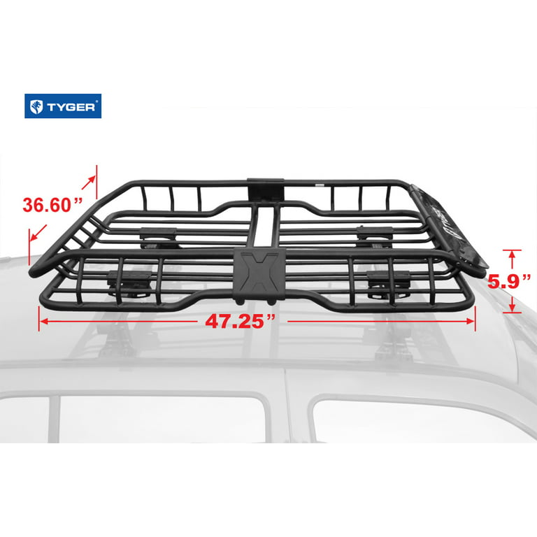 Tyger Auto Heavy Duty Roof Mounted Cargo Basket Rack | L47 inch x W37 inch x H6 inch | Roof Top Luggage Carrier | with Wind Fairing | TG-RK1B902B