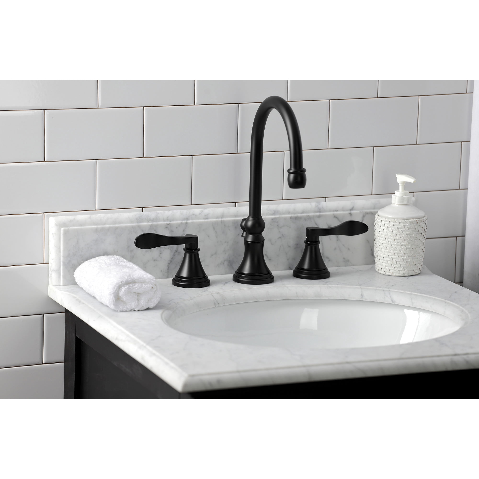 Kingston Brass KS2980DFL NuFrench Widespread Bathroom Faucet with Brass Pop-Up, Matte Black