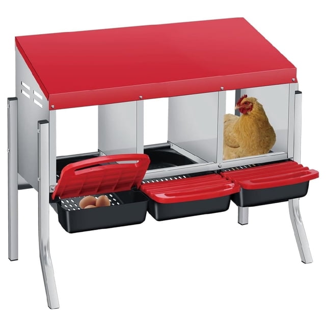 Galvanized steel chicken nesting box con 3 holes y legs-automatic roll out egg collection removable tray weatherproof wall mount con perch hens easy to clean y assemble coop-red