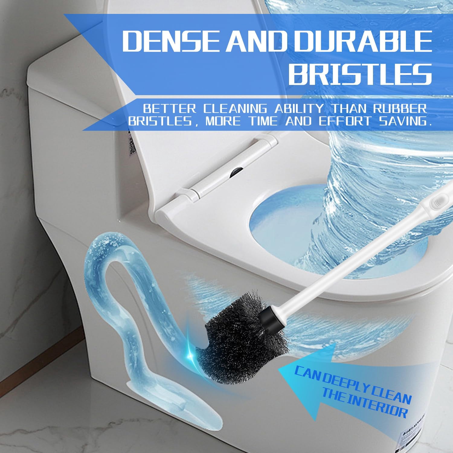 2 Pack Toilet Brush and Holder Set, Long Handle, Non-Slip Grip, Nylon Bristles, Deep Cleaning for Bathroom, Toilet Scrubber- Black