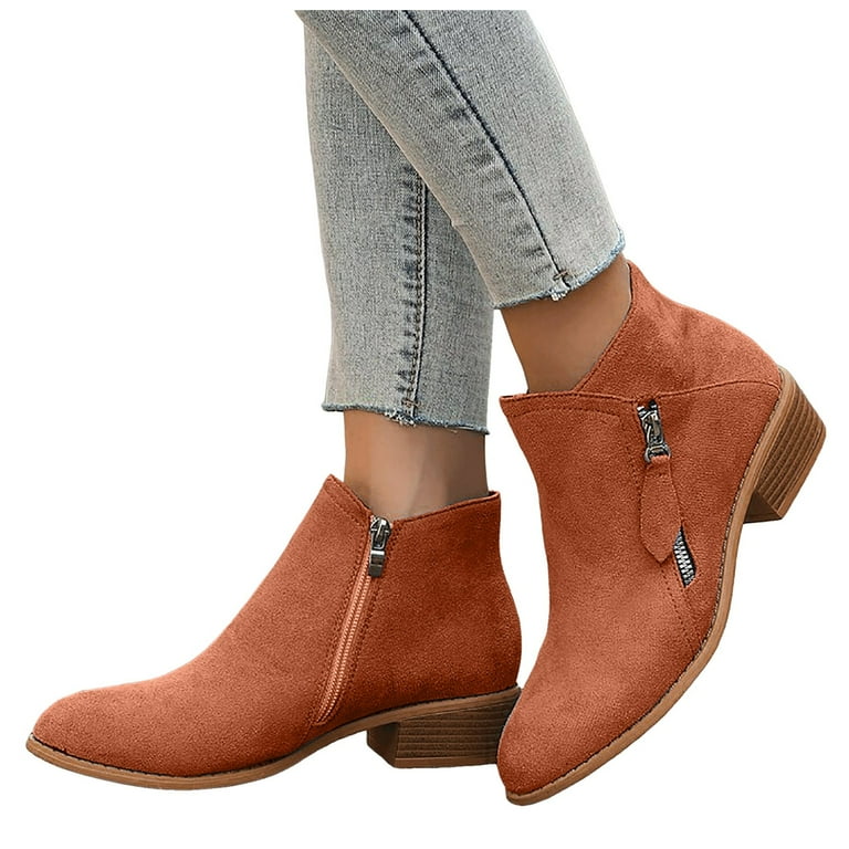 YLYL Women Boots Ankle Low Heels Fashion Zipper Office Booties for