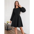 thumbnail image 6 of Women's Puff Sleeve Work Dresses Spring Long High Waist Line Short Dress for Casual Business Black S, 6 of 9