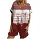 thumbnail image 2 of ICHUANYI Clearance 2PC Women Casual Summer Sports Suit Round Neck Print Short Sleeve Shorts Set(Red, M) ICHUANYI WER2023081001721, 2 of 3