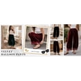 thumbnail image 4 of Women's Velvet Lace-Hem Wide Leg Pants Drawstring Waist Casual Trousers with Pockets, 4 of 7