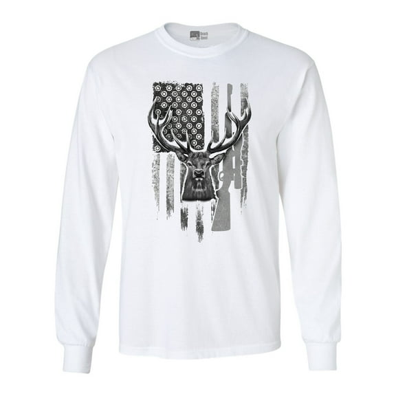 Long Sleeve Adult T-Shirt American Flag Hunting Deer Patriotic Support DT