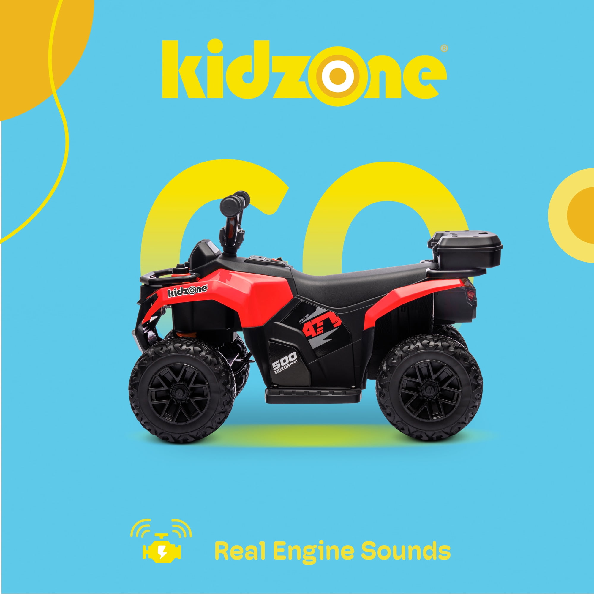 Kidzone 6V Ride on ATV, Battery Powered 4-Wheeler Electric Vehicle for Toddlers w/ Bluetooth, USB, Storage Box, LED Headlight, Safe Speed 1.5-2 km/h, Ages 18+ Months - Red