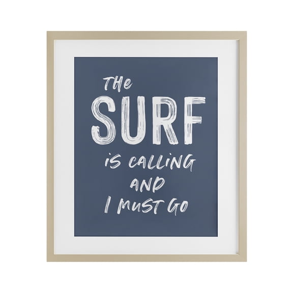 Stupell Industries Coastal Surf Is Calling Must Go Birch Framed Print Under Glass, 17 x 21, by Lettered and Lined