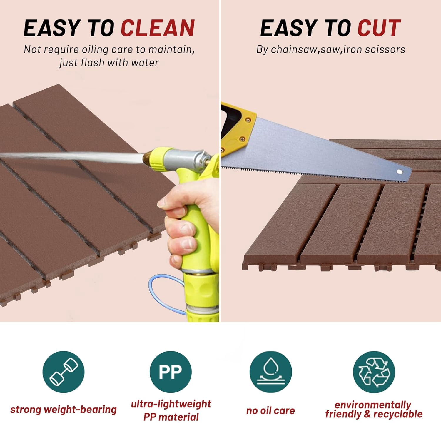 44 Pack Interlocking Deck Tiles Outdoor Patio Flooring Waterproof DIY Snap Plastic Floor Tiles for Balcony Backyard Pool
