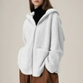 thumbnail image 4 of QATAINLAV Womens Fuzzy Fleece Jacket Fall Winter Warm Fluffy Sherpa Hoodie Coats Solid Casual Zip up Cardigan Sweater with Pockets, White, M, 4 of 7