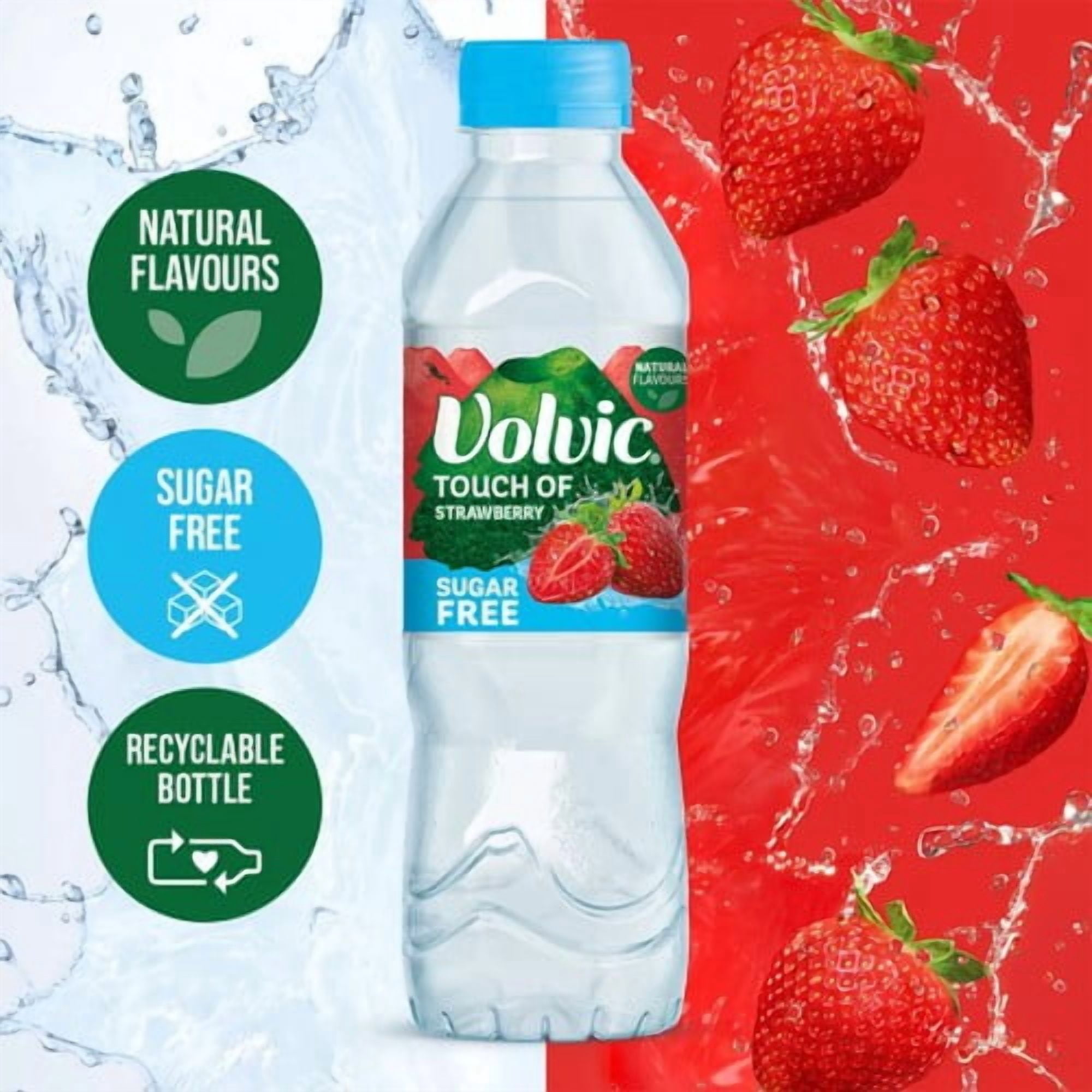 Volvic Touch of Fruit Strawberry Still Flavoured Water Multipack 6 x 500ml, British Import (Pack of 2)