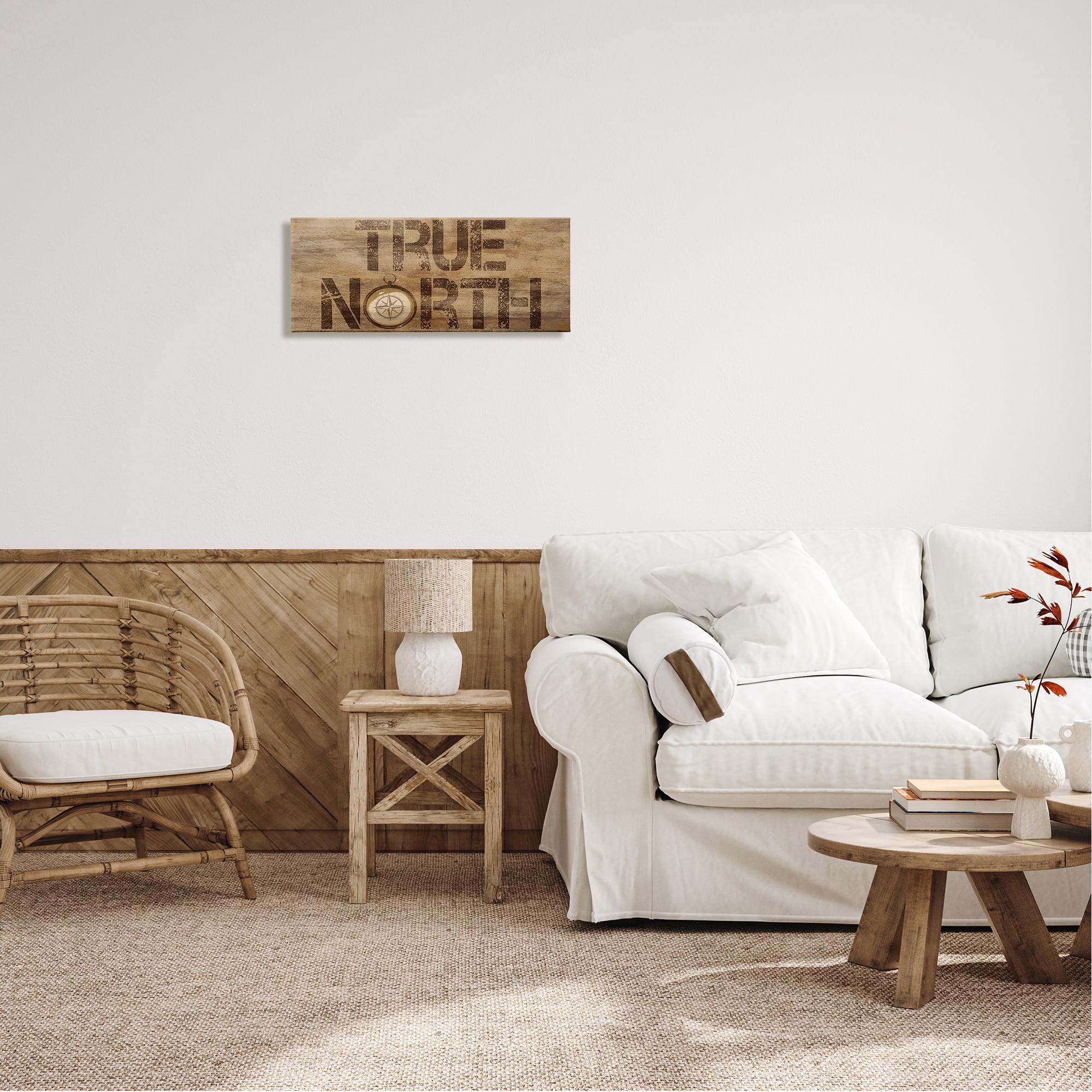 Stupell Industries Rustic True North Compass Nature Painting Gallery Wrapped Canvas Art Print Wall Art, 24 x 10