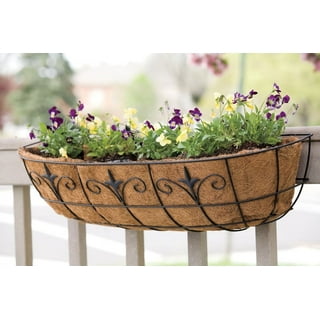 Wall and Railing Hanging Planters with S Hooks,Large Plastic Pots, Indoor  and Outdoor Half Round Plant Holders for Fence, Balcony or Rails, Display
