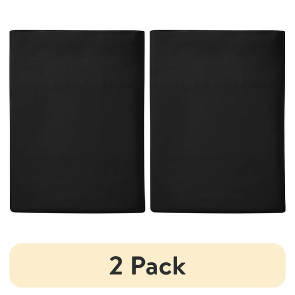 (2 pack) Mainstays Easy Care 300 Count Solid Rich-Black CVC Cotton Blend Flat Sheet, King (Adult)