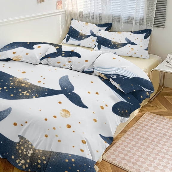 Marine Animals Such As Whales Bedding Set with Zipper Closure for Girls & Boys