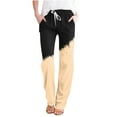 thumbnail image 1 of FAIWAD Straight Leg Linen Pants for Women Drawstring High Waist Long Pants Color Block Loose Trousers with Pockets, 1 of 4