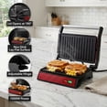 thumbnail image 3 of OVENTE Electric Indoor Panini Press Grill + Sandwich Maker, Red GP0620R, Opens 180 Degrees to Fit Any Type or Size of Food, 1000W Indoor Grill Perfect for Quesadillas, Burgers & More, 3 of 10