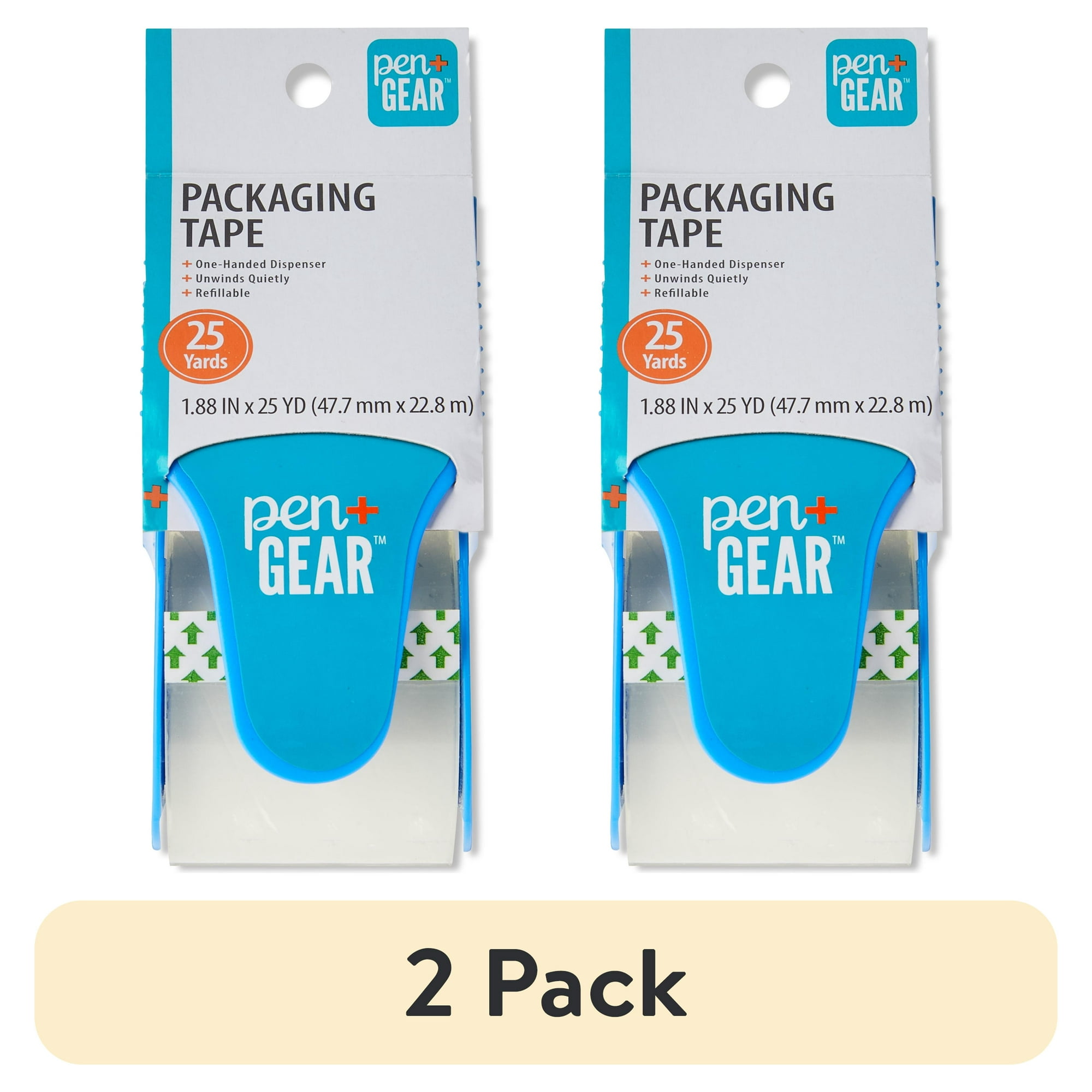 (2 pack) Pen+Gear Packaging Tape 25 Yard DISP, Size:48mm×22.9m×68um, Clear Color, 1 Pack