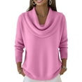 thumbnail image 2 of Cowl Neck Sweater for Women Oversized Soft Knit Long Sleeve Casual Pullover Winter Top Pink L, 2 of 5