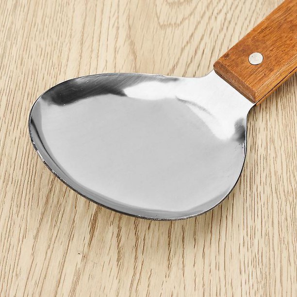 Cuchara de arroz Pala de arroz Pala de arroz de cocina de acero inoxidable con mango de madera para restaurante Hogar (1 pieza, marrón)