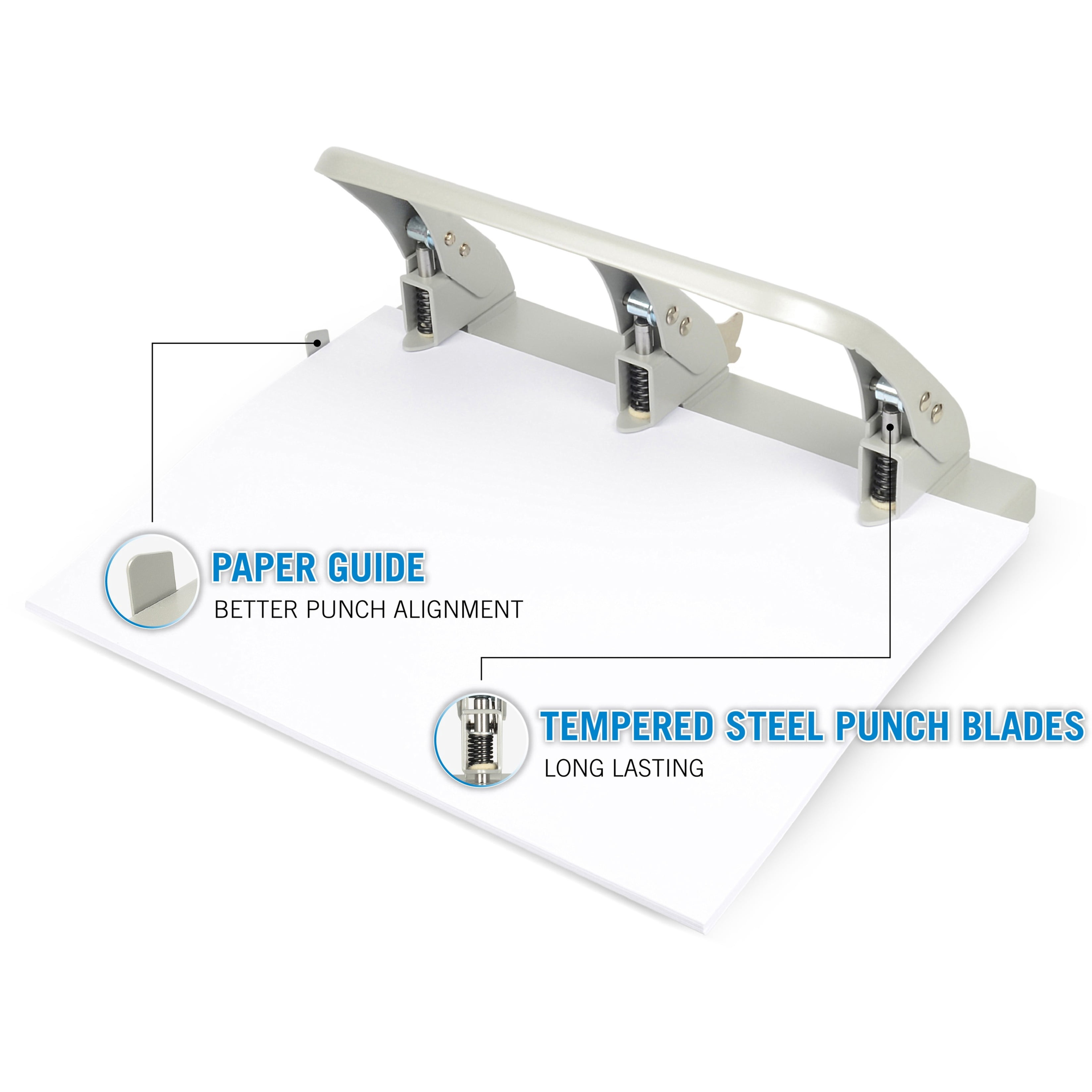 CARL 40-Sheet HC-340 Heavy-Duty Three-Hole Punch, 9/32" Holes, Silver
