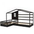 thumbnail image 3 of Newest Wood House Bed Twin Size, 2 Twin Solid Bed L structure with fence and slatted frame, Espresso, 3 of 10