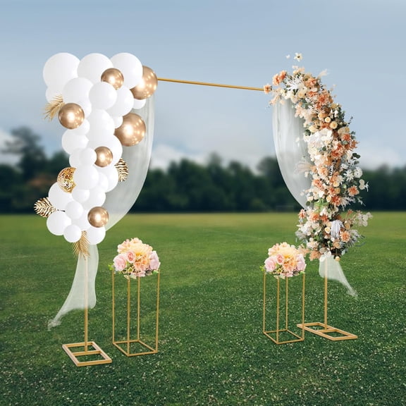 Gold Balloon Stand with Flower Stands Metal Wedding Stand 6.56FT x 6.56FT Wedding Arches for Ceremony Balloon Arch Stand