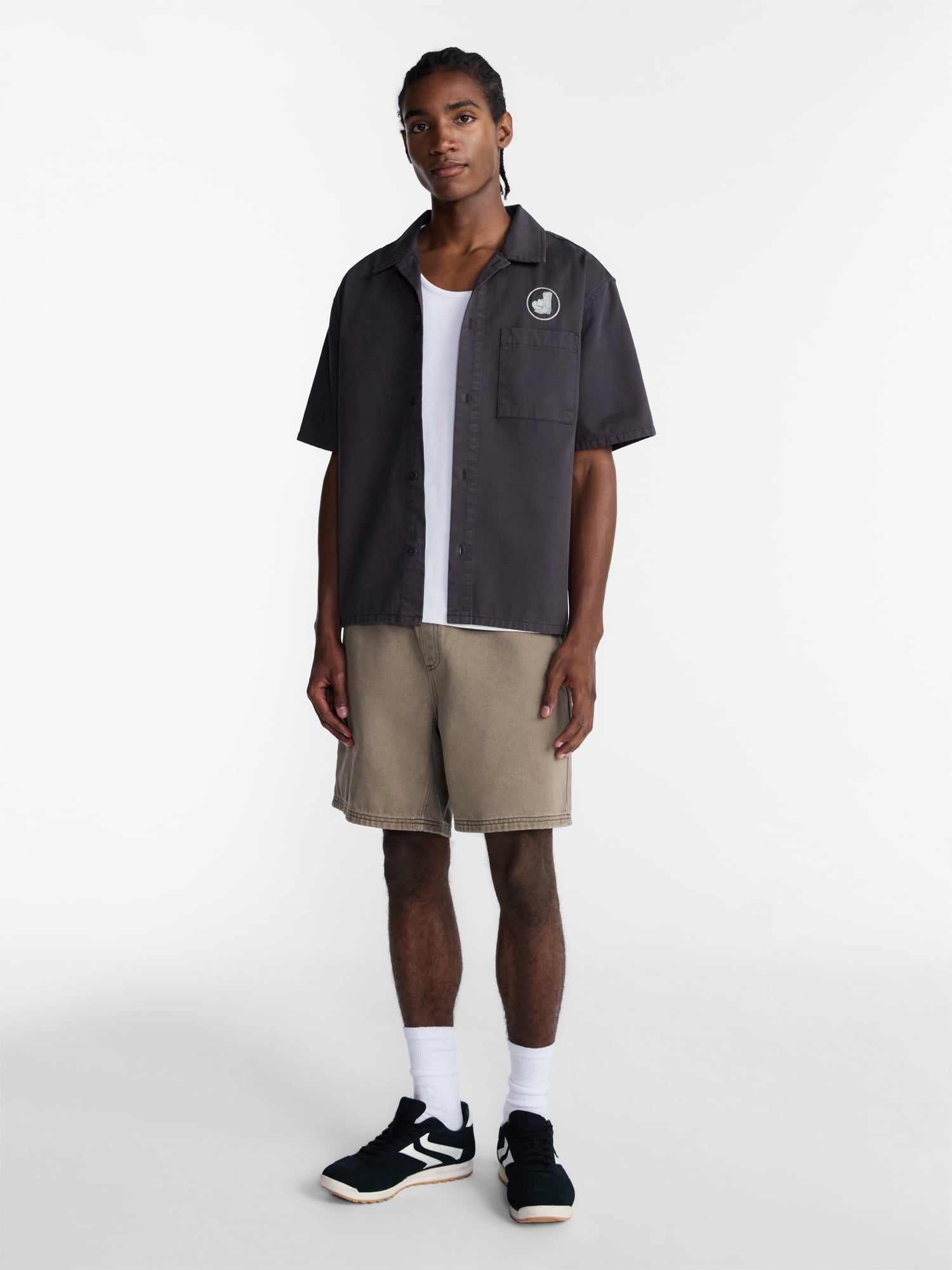 No Boundaries Denim Shorts with Elastic Waist, 100% Cotton, 7" Inseam, Men's XS-5XL