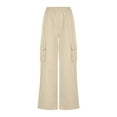 thumbnail image 4 of KJIUQ Parachute Pants for Women Baggy Cargo Pants Multi-Pocket High Rise Y2K Pants Teen Girls Wide Leg Trousers Streetwear(Khaki,XL), 4 of 6