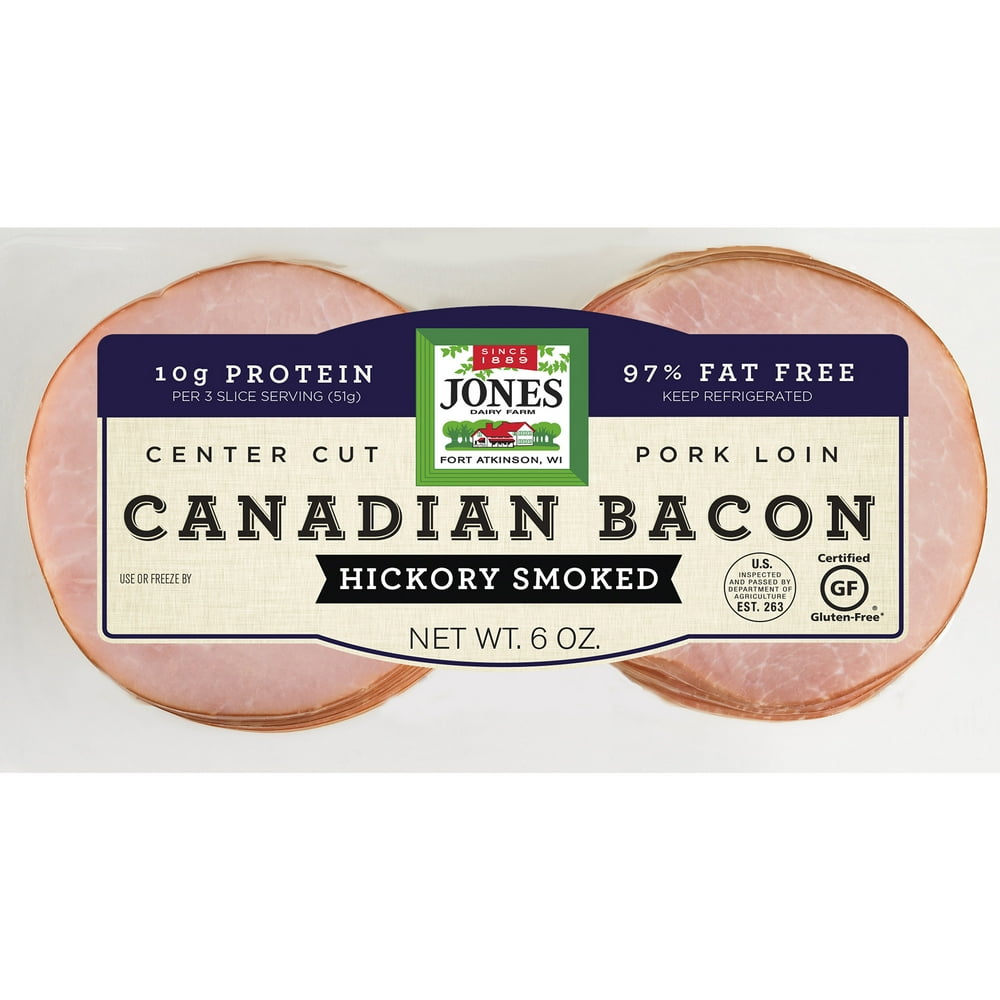 Jones Dairy Farm Gulten Free Center Cut Hickory Smoked Canadian Bacon, 6 Oz