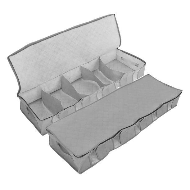 Bolsa de almacenamiento gris no tejida de 2 piezas para debajo de la cama, contenedor de ropa, soporte para artículos diversos, organizador plegable con ventana transparente.