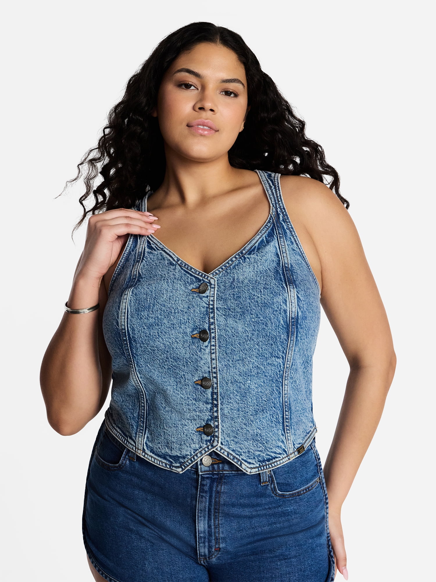 Kacey Lee Women's Fitted Denim Vest, Sizes XS-XXL