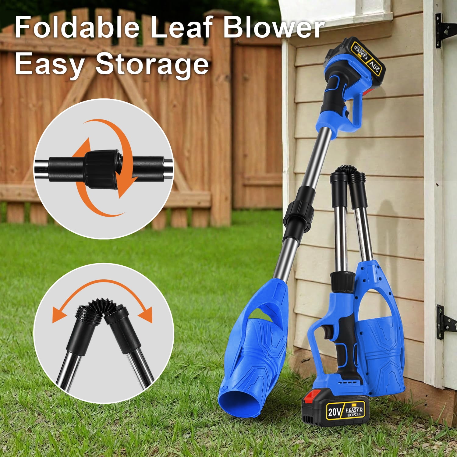 20V Cordless Leaf Blower,AILKIN High Speed Foldable Air Leaf Cleaner,Lightweight Mini Handheld Rechargeable Electric Cordless Leaf Blowers with Battery and Charger for Garden,Patio,Home,Yards,Blue