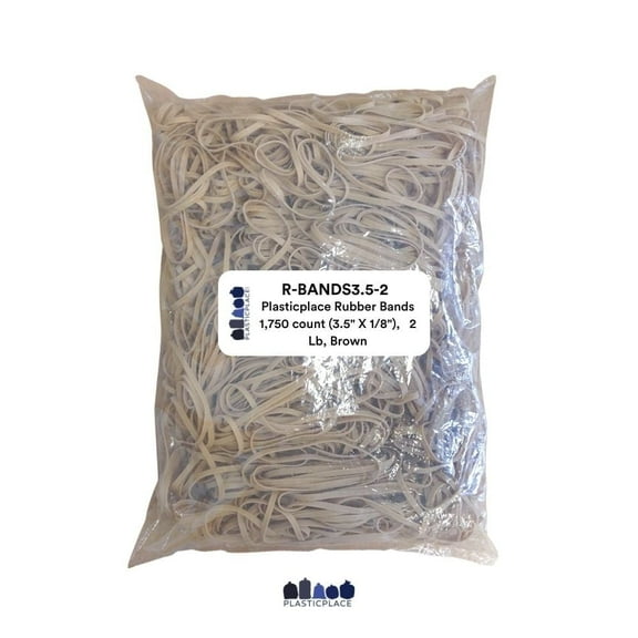 Plasticplace Rubber Bands, Size #33, 1750 Count (3.5" x 1/8"), 2 Lb, Durable Natural Rubber, Office & Home Use, Brown Heavy Duty Durable Trash Bags Trashbags Secure Hold Bands, Industrial Strength