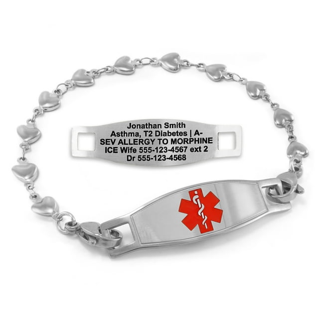 MedicEngraved Stainless Steel Custom Medical Alert Bracelet - 5mm Heart Link
