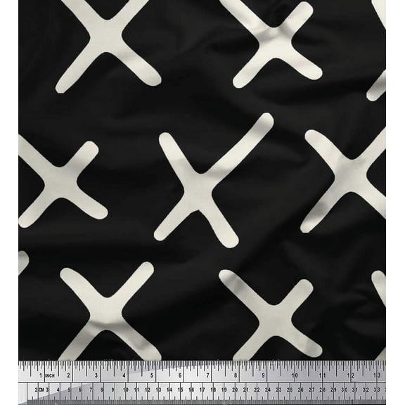 Soimoi Black Cotton Voile Fabric Cross Symbol Print Fabric by the Yard 42 Inch Wide