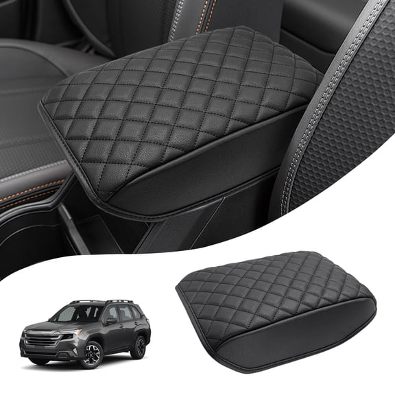 KBH Center Console Armrest Cover for Subaru Forester Accessories 2019-2025, Leather Middle Console Cover Cushion Pad for Car Interior, Black