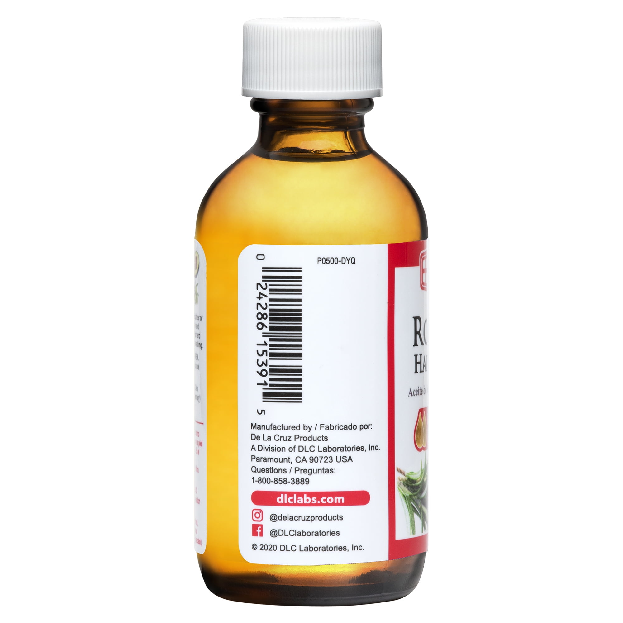 De La Cruz Rosemary Hair & Skin Oil - Revitalizing Moisturizer, Natural Blend with Castor Oil - 2 fl oz