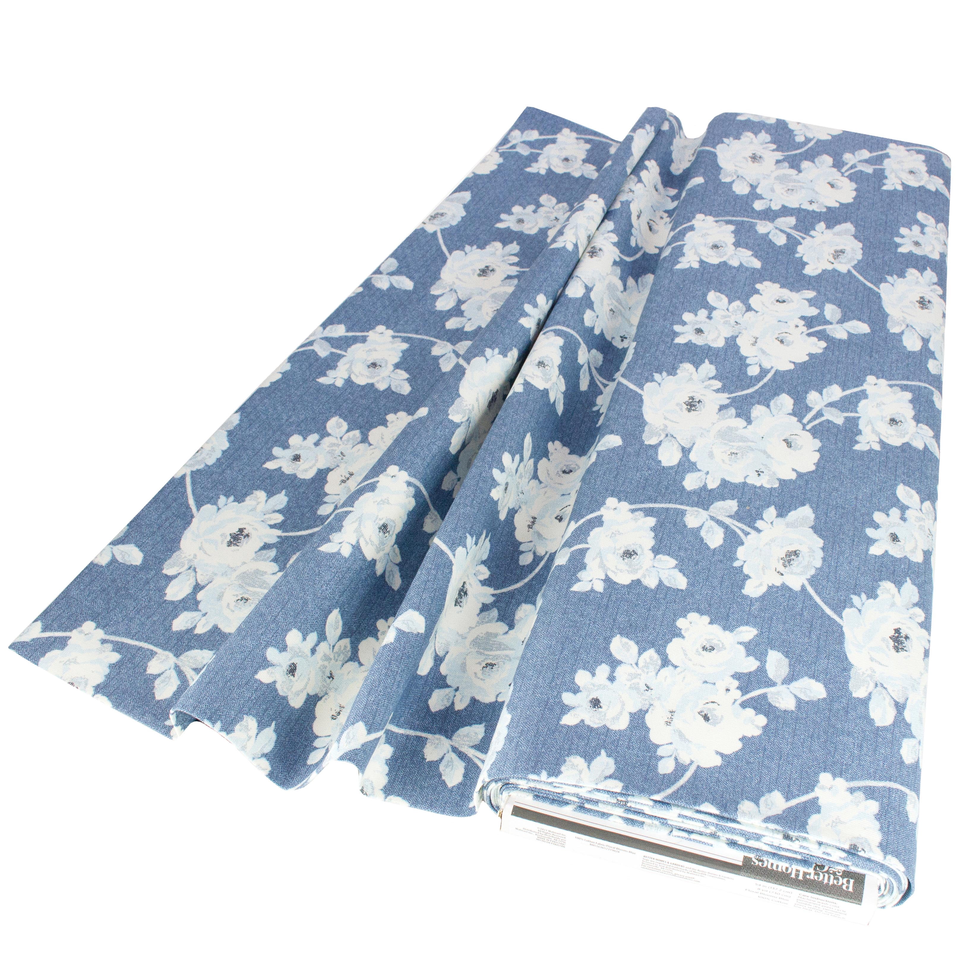 Better Homes & Gardens 54” 100% Cotton Fabric, 8 Yard by the Bolt, Floral Blooms, Blue