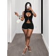 thumbnail image 5 of Women 2 Piece Outfit Sleeveless Hollow Out Zip Front Top High Waist Shorts Club Party Set, 5 of 7