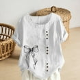 thumbnail image 5 of Mifsaly Plus Size Short Sleeve Womens Summer Tops Bow Print Linen Shirt Button Down Dressy Casual Blouse Vacation Loose Tshirts Fashion Loungewear M, 5 of 5