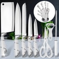 thumbnail image 3 of 9PCS White Kitchen Knife Set Stainless Steel Hollow Handle Chef Knives Complete Set, 3 of 11