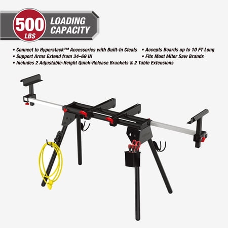 HYPER TOUGH HYPER STACK HEAVY DUTY 500-LB MITER SAW STAND, SUPPORTS 10′ BOARDS