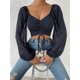 thumbnail image 2 of Camiseta Sexy con cuello en V para mujer, Tops cortos informales con cordón, Camiseta corta de verano para mujer, ropa para mujer, camiseta de manga larga, 2 of 2