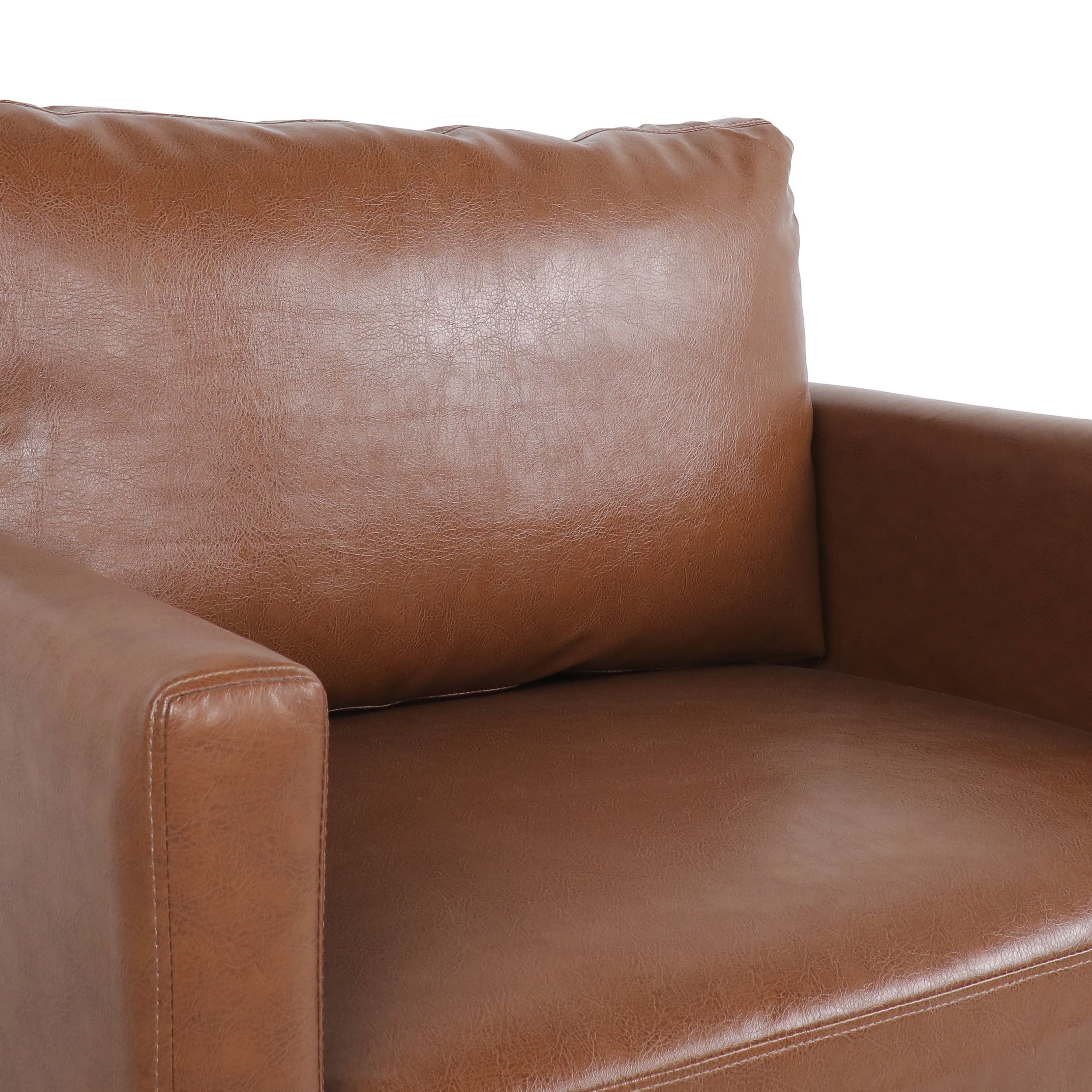 Noble House Carey Faux Leather Club Chair, Cognac Brown and Dark Brown