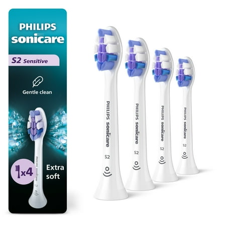 Philips Sonicare S2 Sensitive - Genuine Replacement Electric Toothbrush Heads, White, 4 Pack, HX6054/77