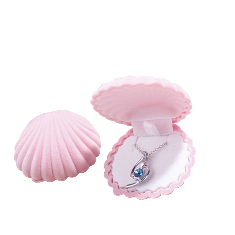 Cute Shell Shape Velvet Display Gift Box Jewelry Case For Necklace Earrings Ring 